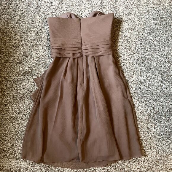 David's Bridal Dress Women 2 Brown Shift Short Strapless Zipper Lined Gathered - Picture 4 of 9